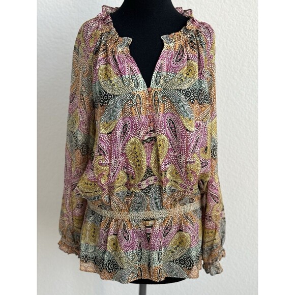 Robert Graham Tops - Robert Graham Womens Long Sleeve V-Neck Silk Paisley Shirt  Sz XL‎ Boho Colorful